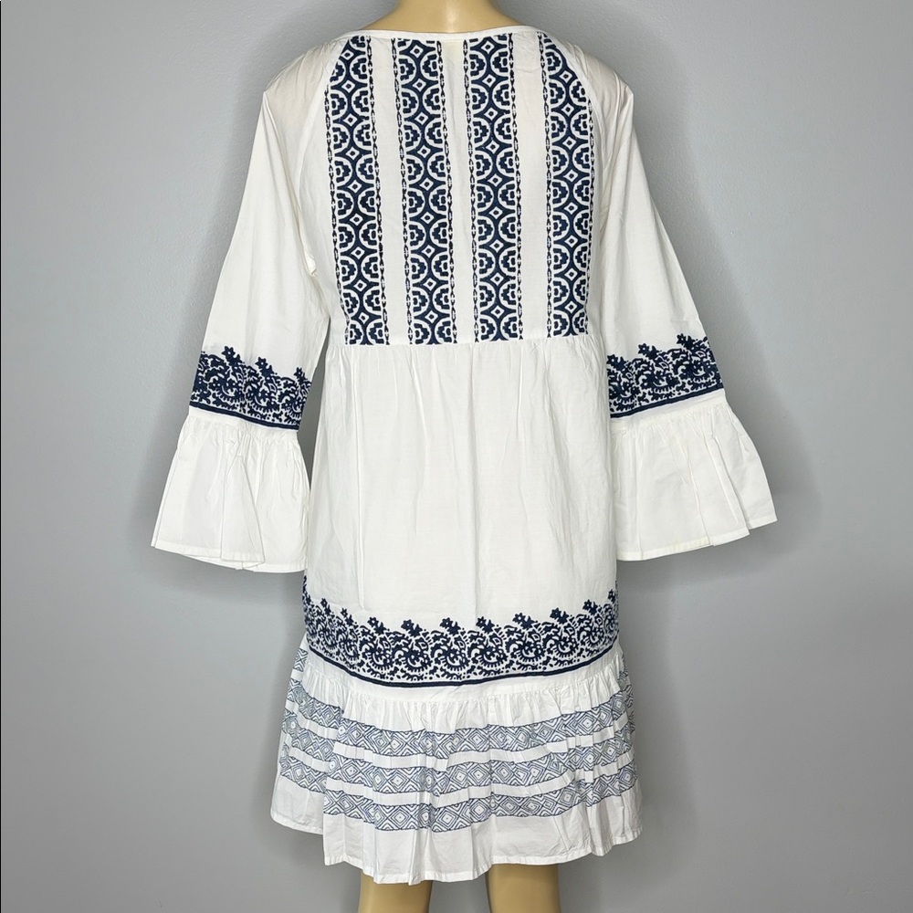 Roller Rabbit White Boho Embroidered Tassel Dress with Navy Accents Size S - Picture 4 of 6